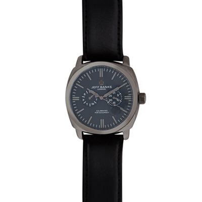 Men's black leather mock chronograph watch